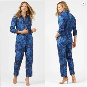 OUTERKNOWN Organic Cotton Linen Cotton Floral Blue Station Jumpsuit
